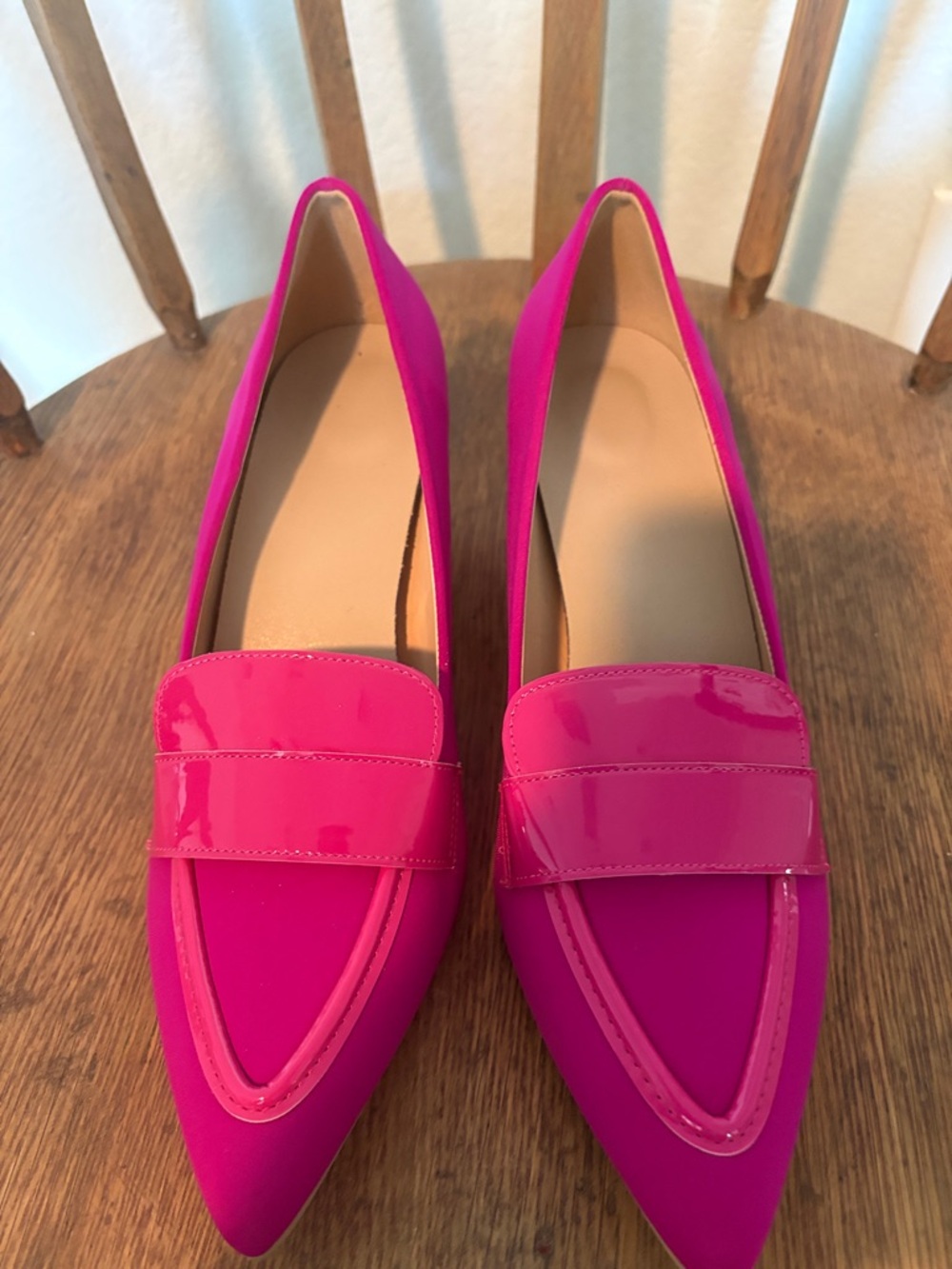 SHEIN Hot Pink Pointed-Toe Patent Strap Loafers